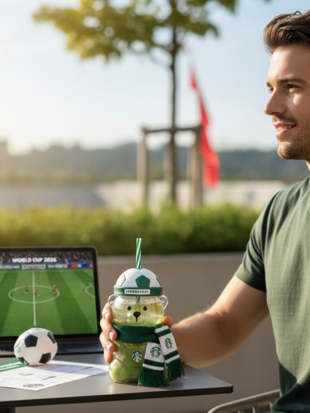 Starbucks World Cup Soccer Bear with Scarf Limited Edition Glass Cup